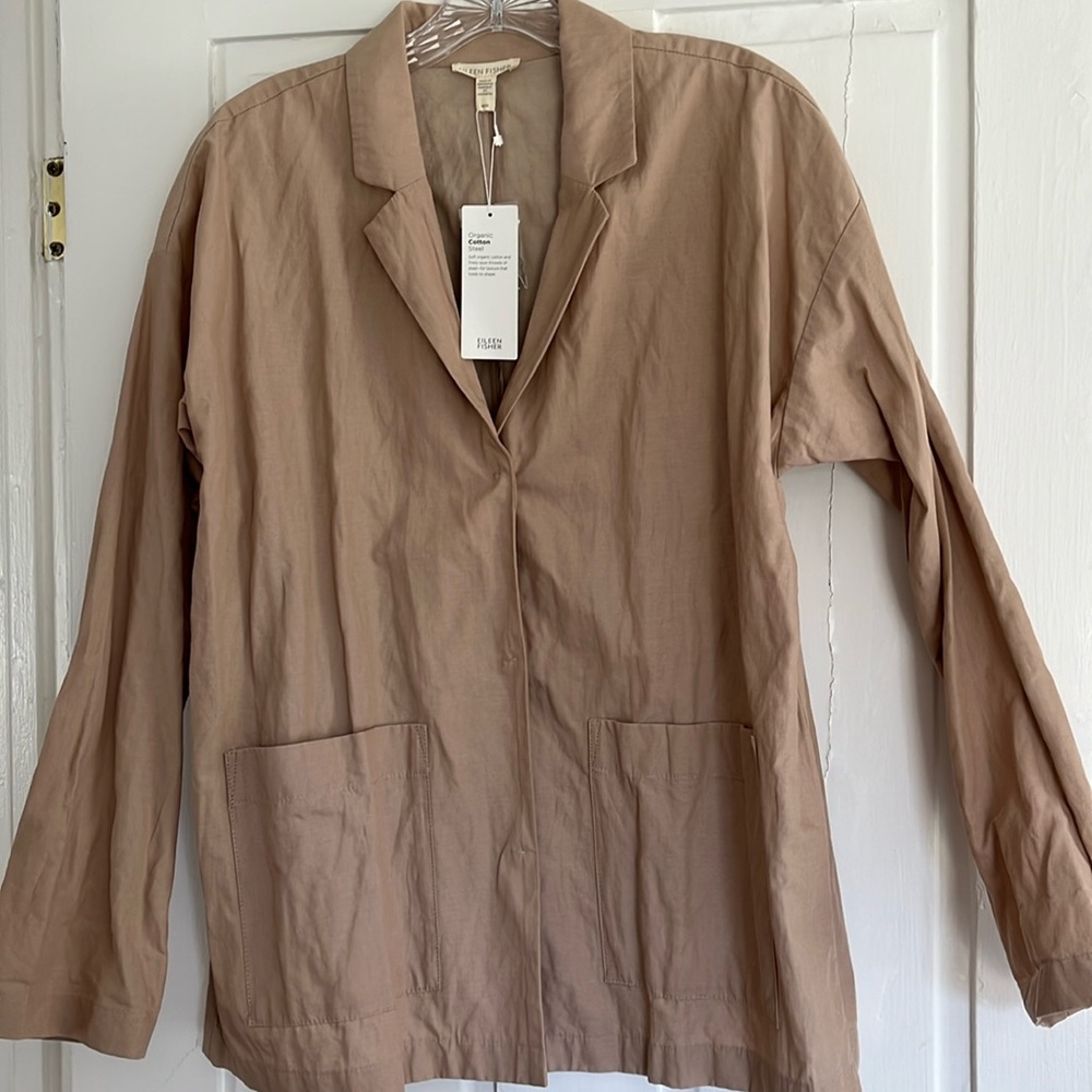 NWT Eileen Fisher Organic Cotton Steel Tan color Jacket size M $125